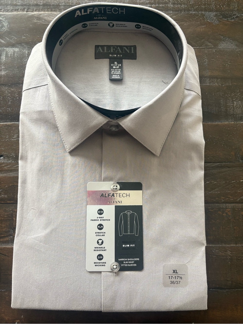Alfani ALFATECH Dress Shirt Mens XL 17-17.5 36/37 Gray Slim Fit Stretch NWT